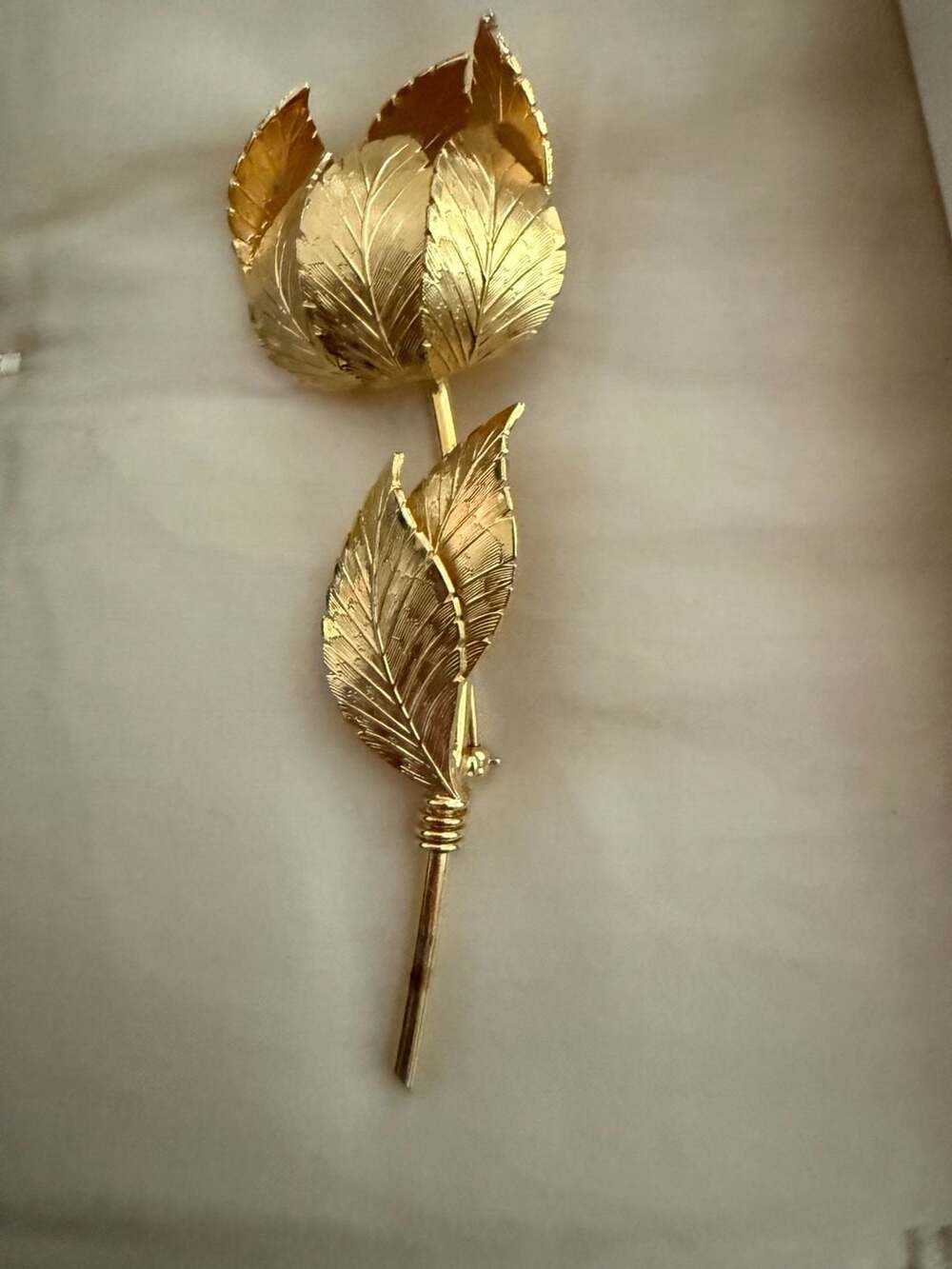 Coro Vintage Gold Tone Rose Flower Stem Brooch